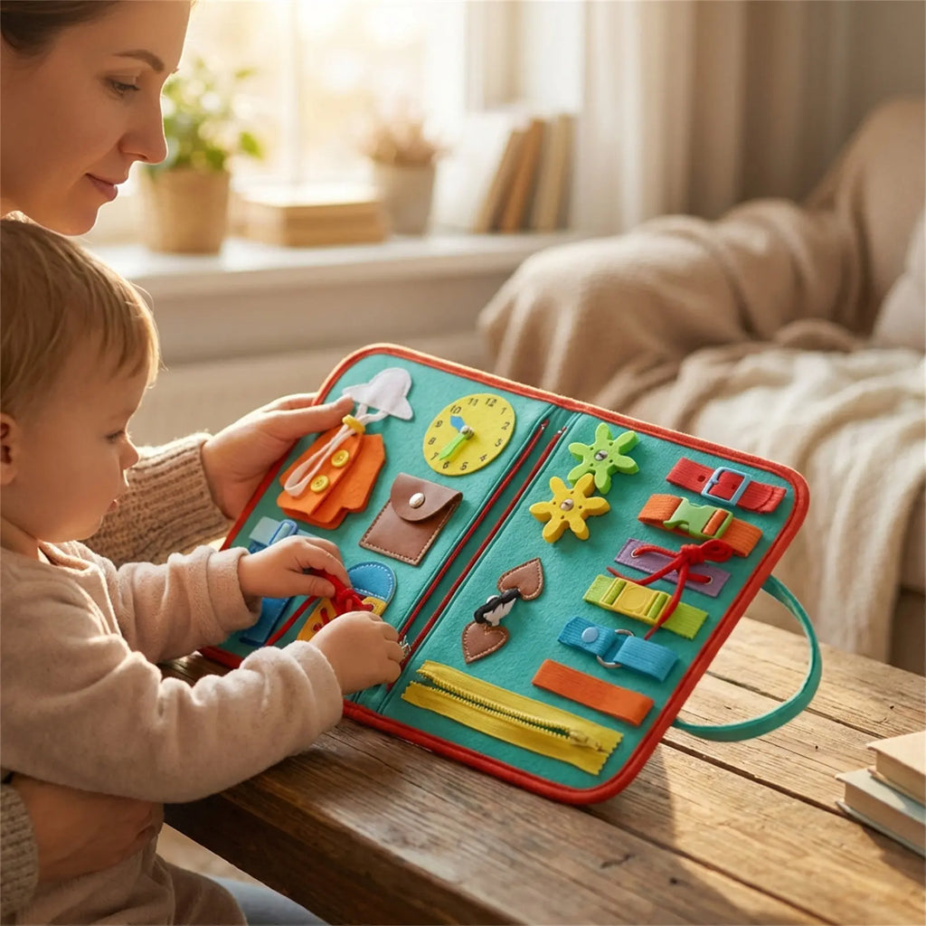 Felt Busy Board for Toddlers – Zipper, Buttons & Ties