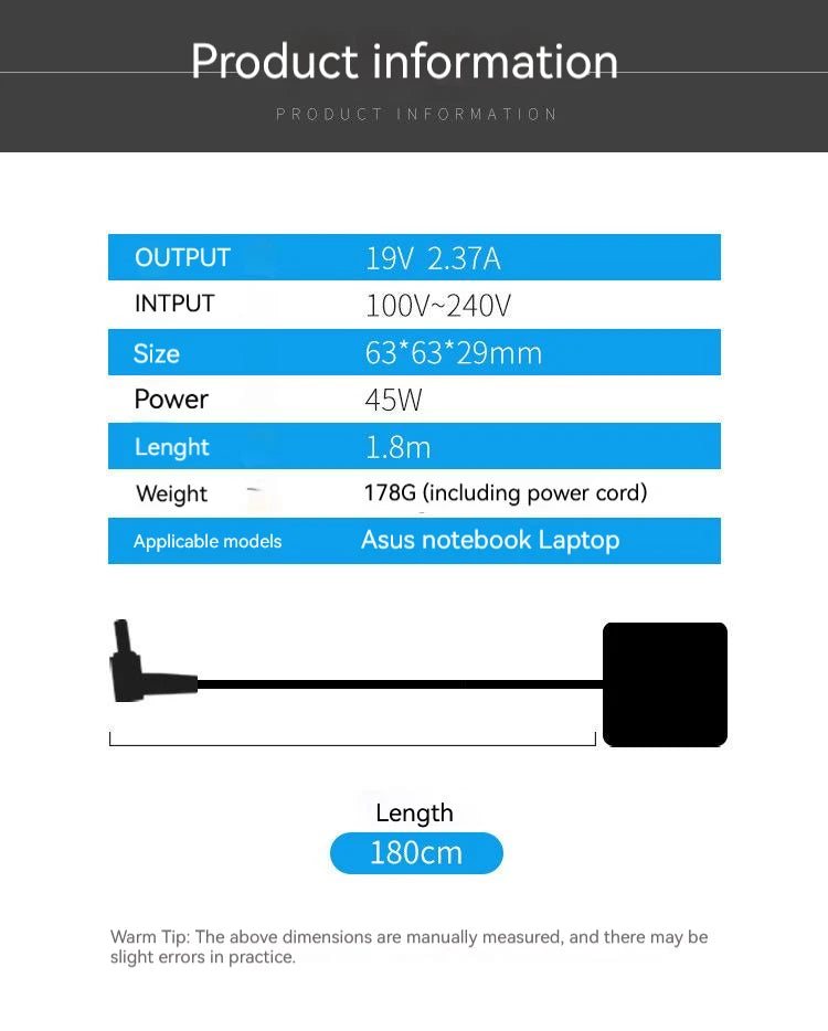 19V 2.37A 45W AC Adapter Charger for Asus VivoBook 4.0×1.35mm