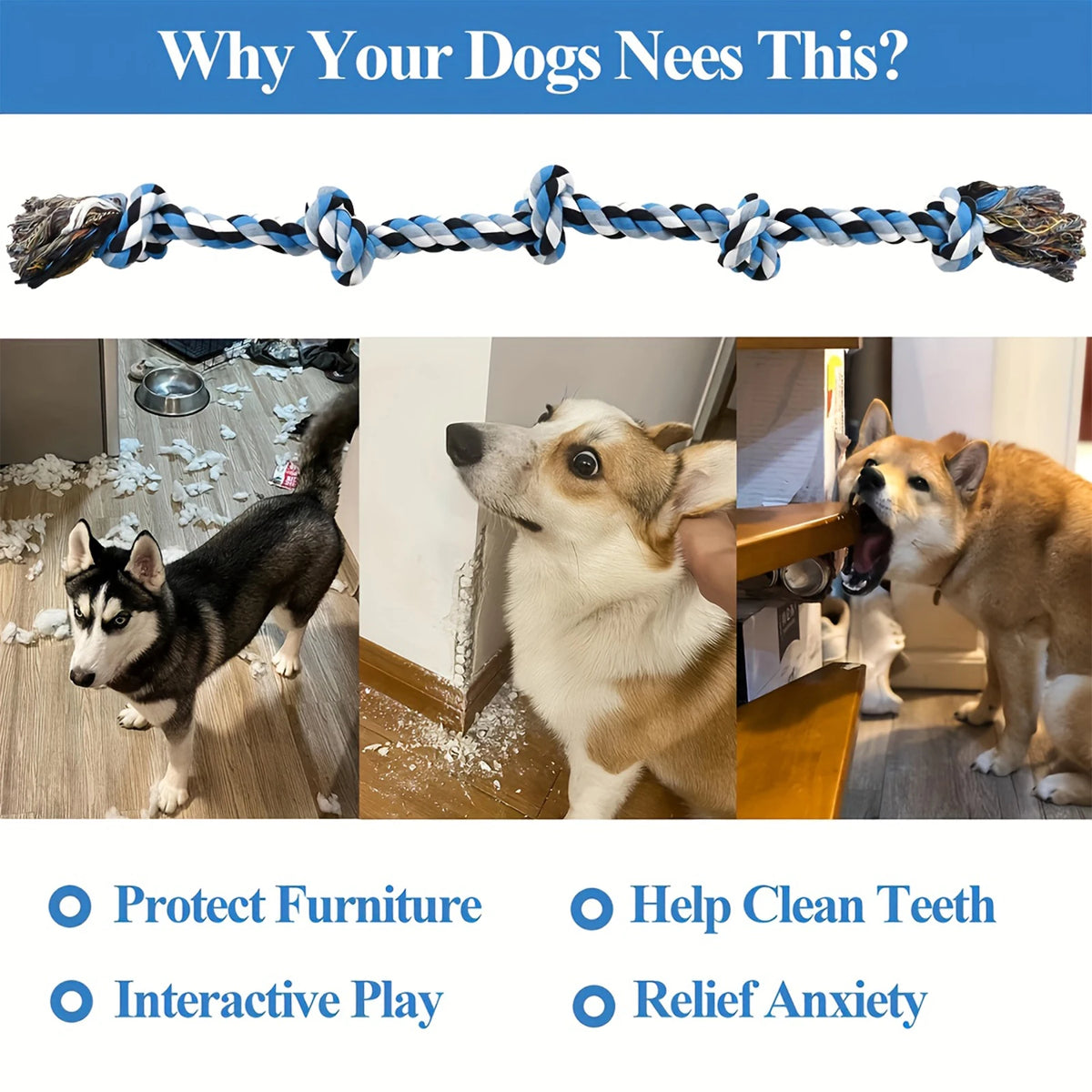 Heavy-Duty Dog Cotton Rope Chew Toy – Teeth Cleaning Play