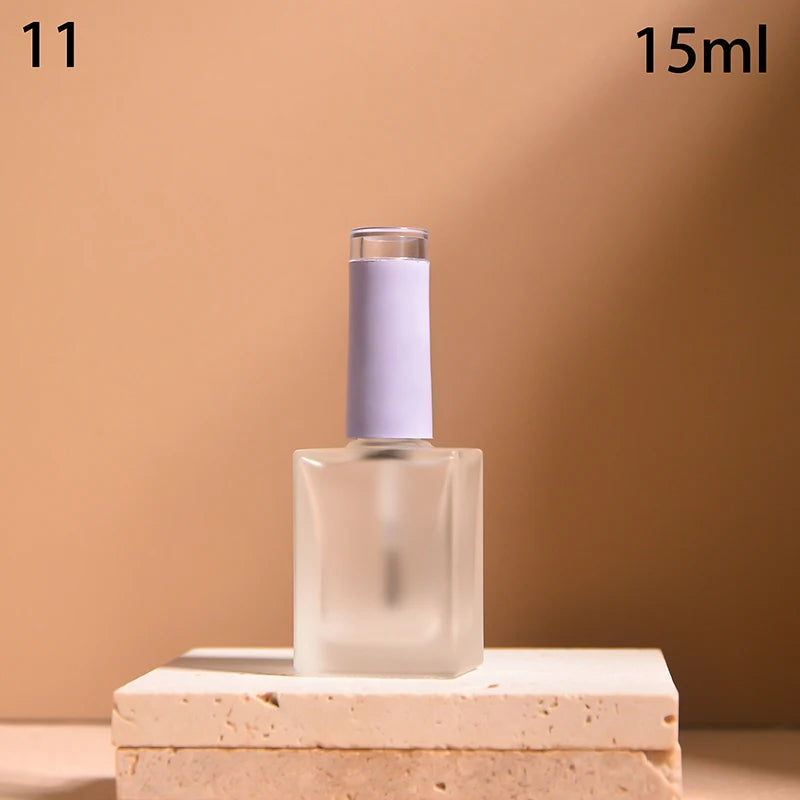 15ml Frosted Glass Nail Polish Bottle with Lid & Brush