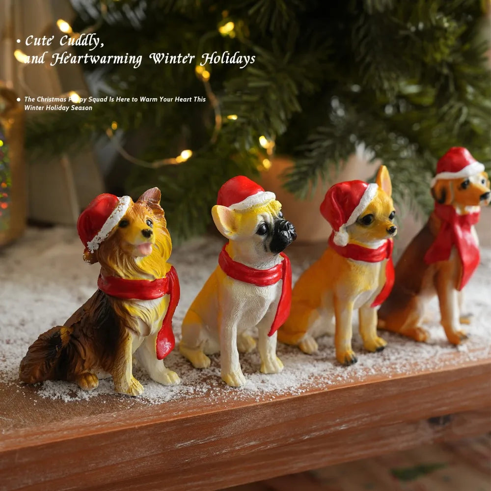 Resin Dog Figurine Santa Hat Christmas Ornament & Decor