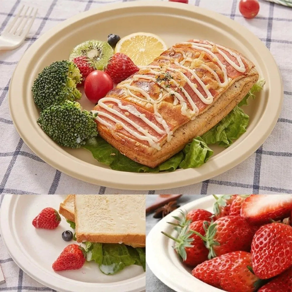 50-Pack Disposable Round Paper Plates – Oil Resistant, Eco-Friendly