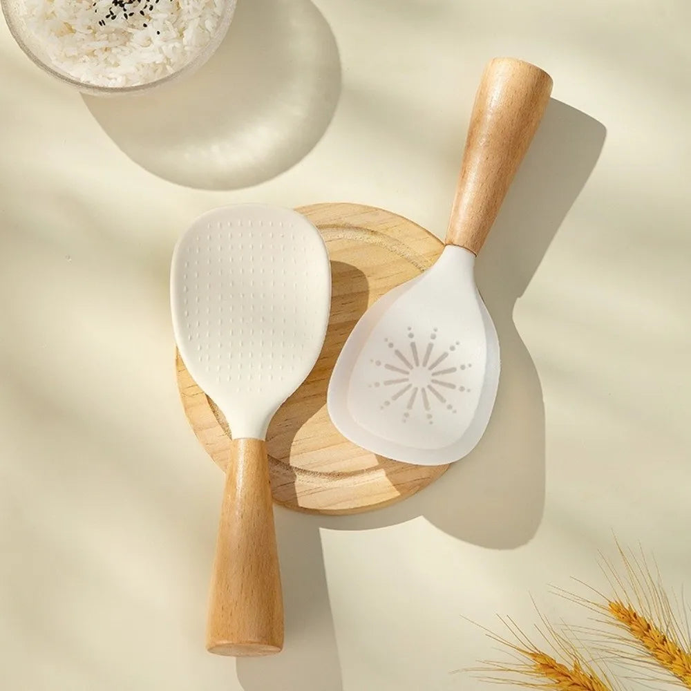 Wood Handle Silicone Rice Paddle – BPA-Free Non-Stick Spoon