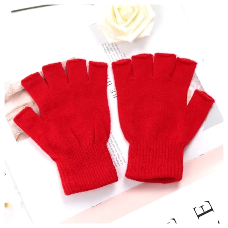 Fingerless Knit Gloves – Unisex Half Finger Winter Wrist Gloves
