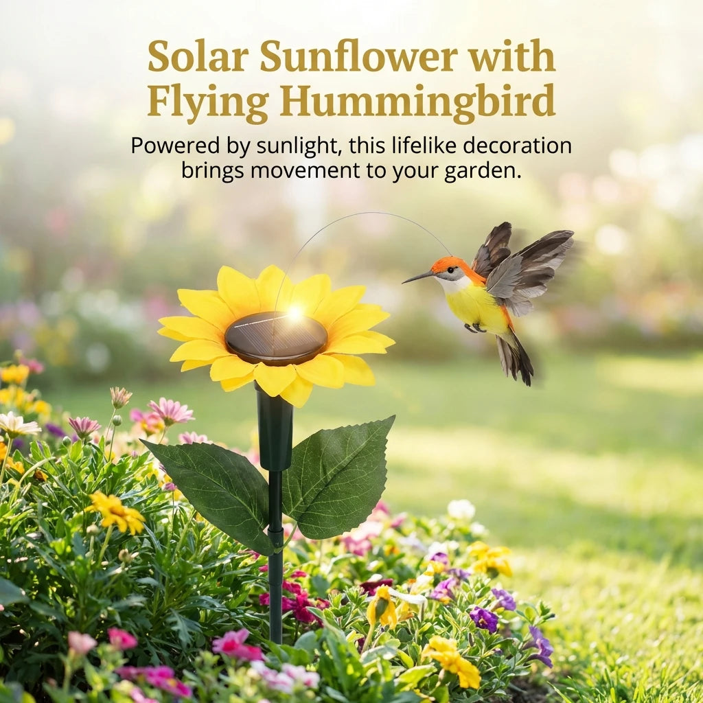 Solar Rotating Sunflower Garden Stake – Butterfly Hummingbird