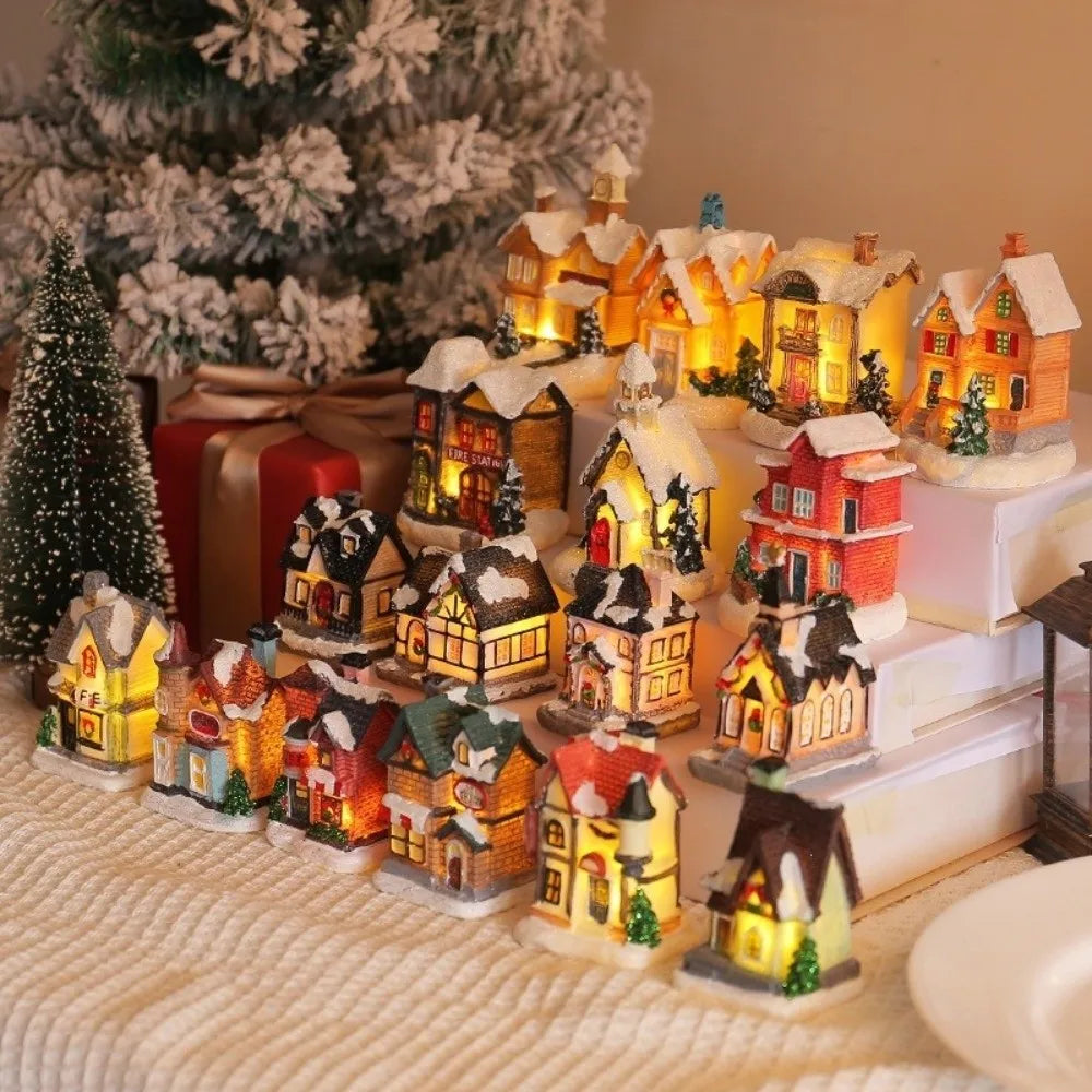 LED Christmas Village House Ornament – Resin Miniature Decor