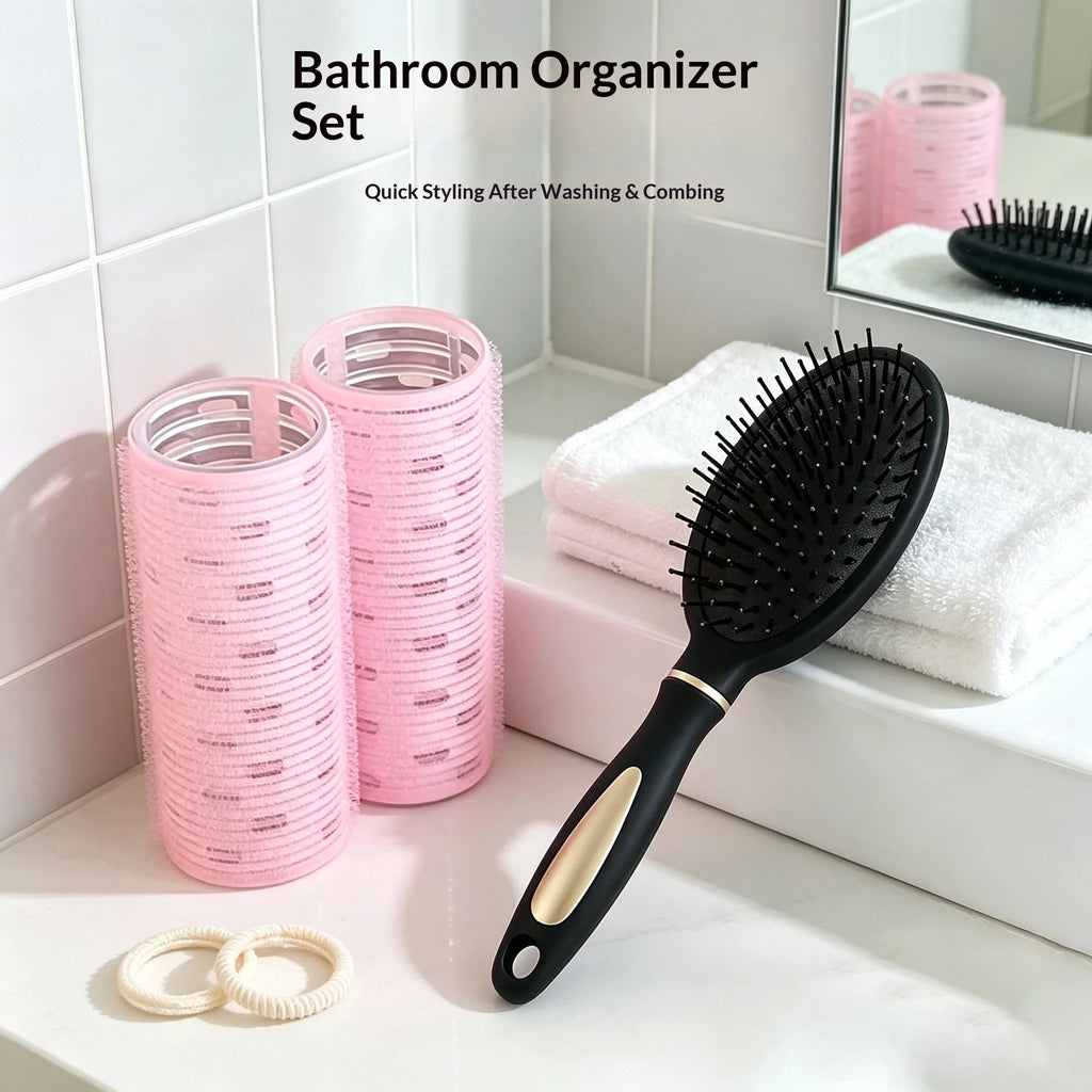 Self-Adhesive Hair Rollers & Air Cushion Brush Set – No Heat