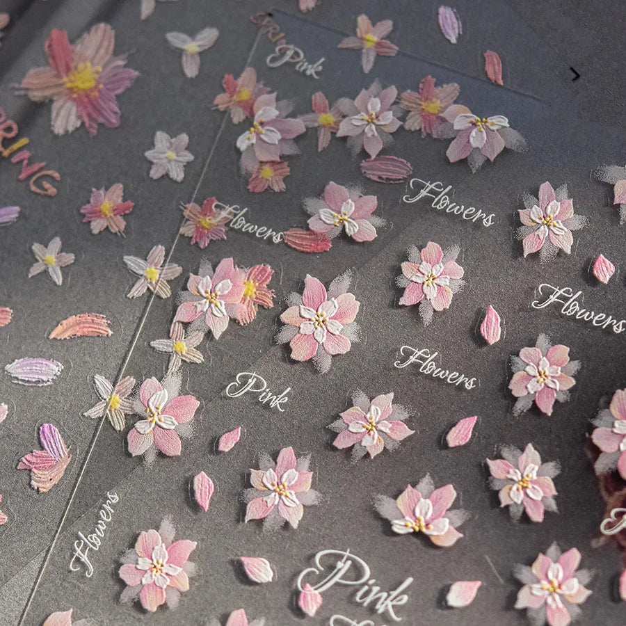 Kawaii Sakura 5D Nail Art Stickers – Pink Cherry Blossom Decals