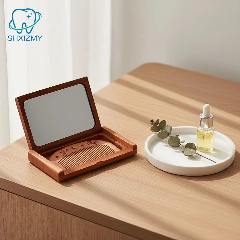 Peachwood 2-in-1 Folding Pocket Mirror & Comb Kit