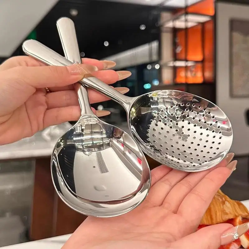 Stainless Steel Slotted Ladle & Soup Spoon Set – 1 or 2 Pack