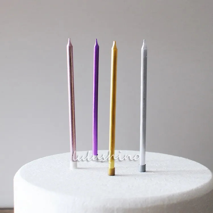 6-Pack Gold & Silver Metallic Birthday Cake Candles with Holders