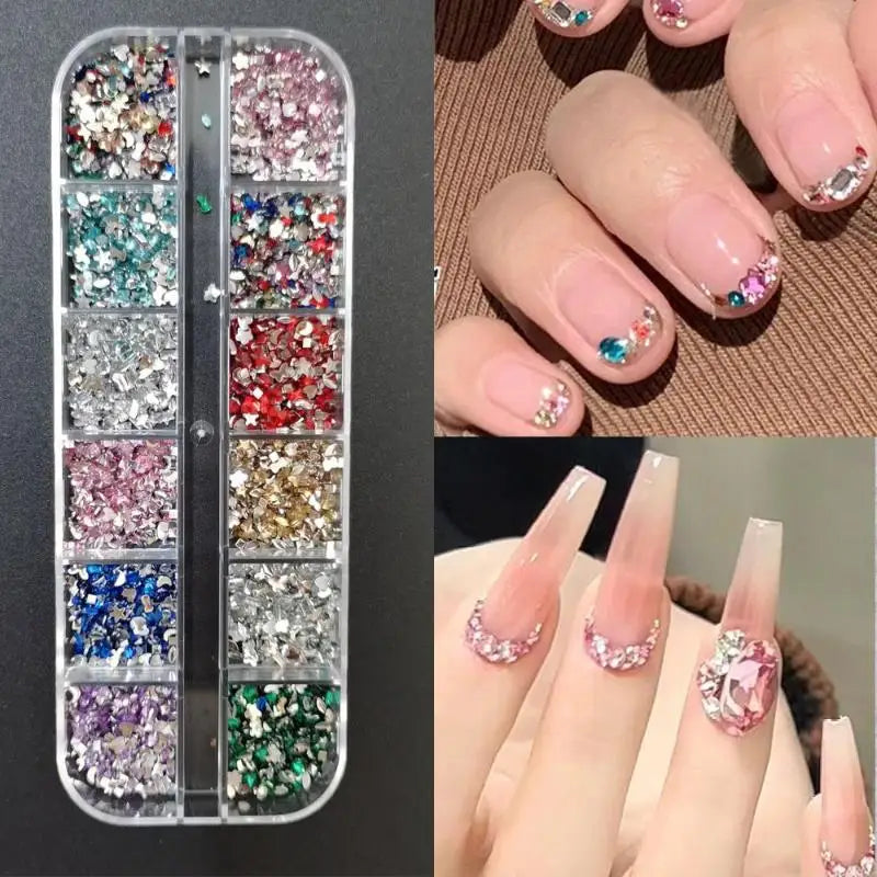 12-Grid 3D Flatback Nail Rhinestones – Crystal Diamond Nail Art