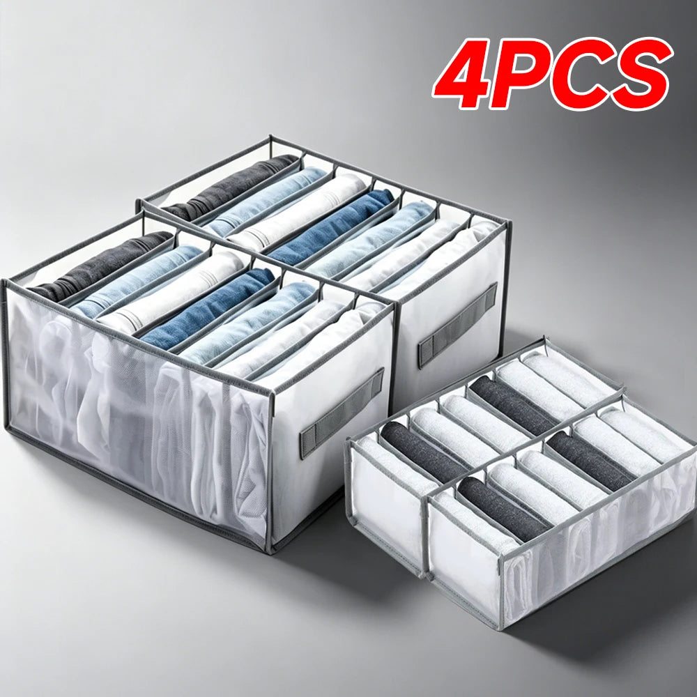 4-Pack Clear Mesh Clothes Storage Boxes – Wardrobe Organizer