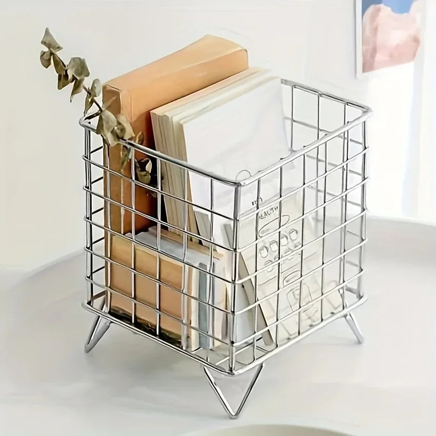 Metal Desk Storage Basket – Multi-Use Office Shelf Organizer