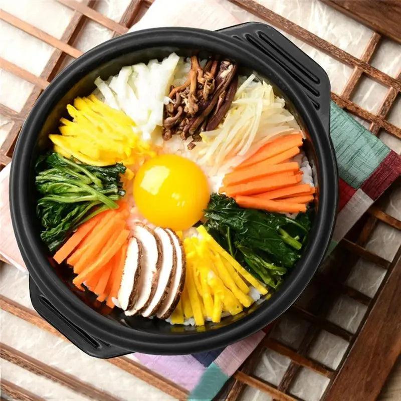 Korean Ceramic Stone Pot with Tray – Bibimbap & Hot Pot Bowl