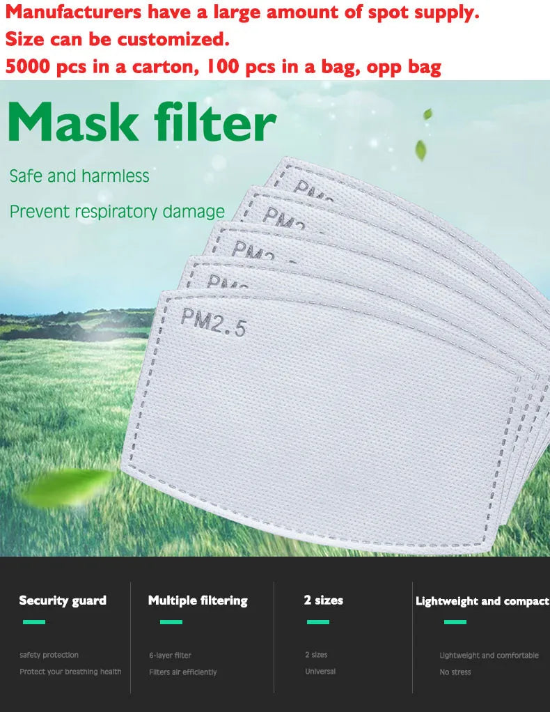 PM2.5 Activated Carbon Mask Filter Replacement Insert Pads
