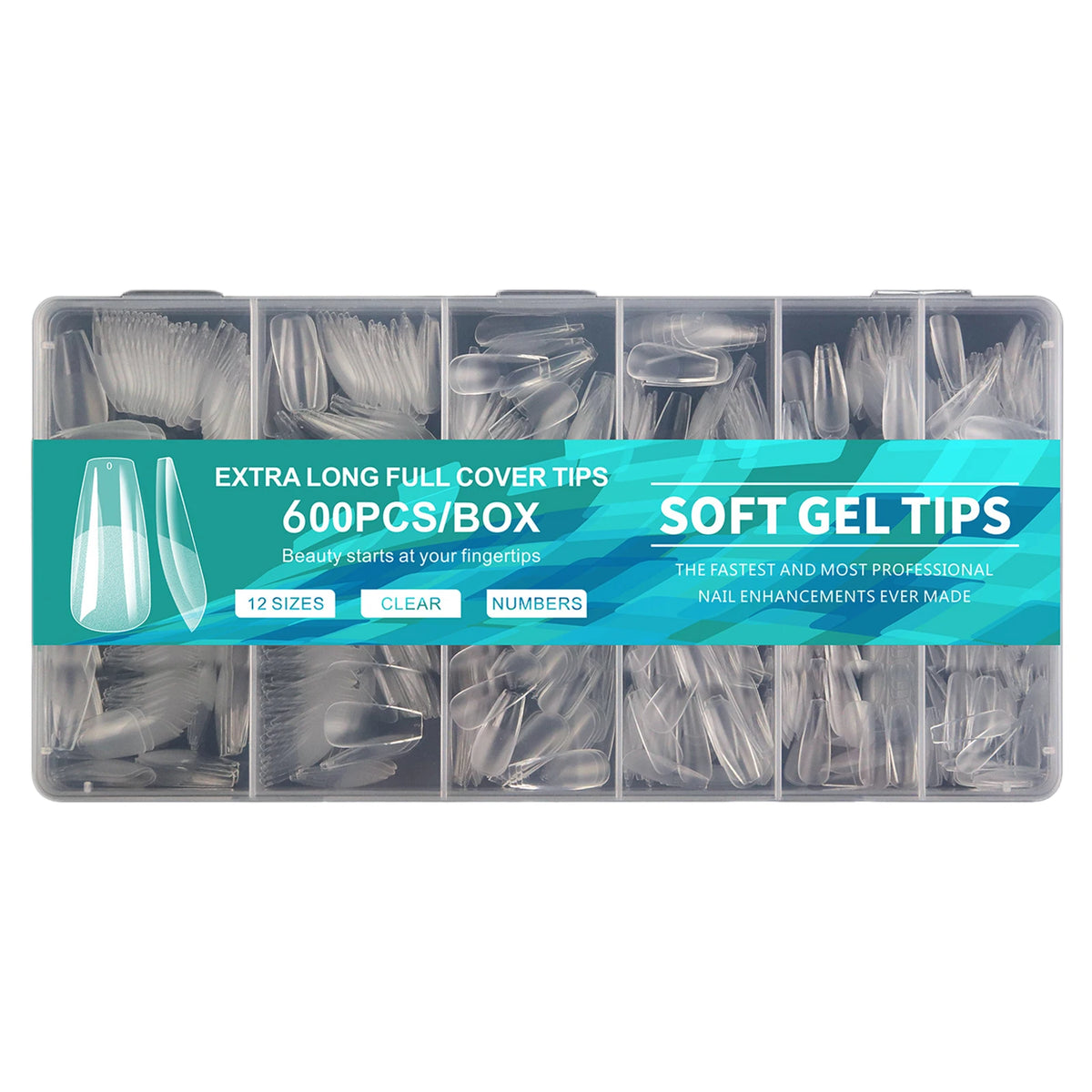 Aleekit 600pcs Soft Gel Coffin Nail Tips – 12 Sizes, Pre-Etched