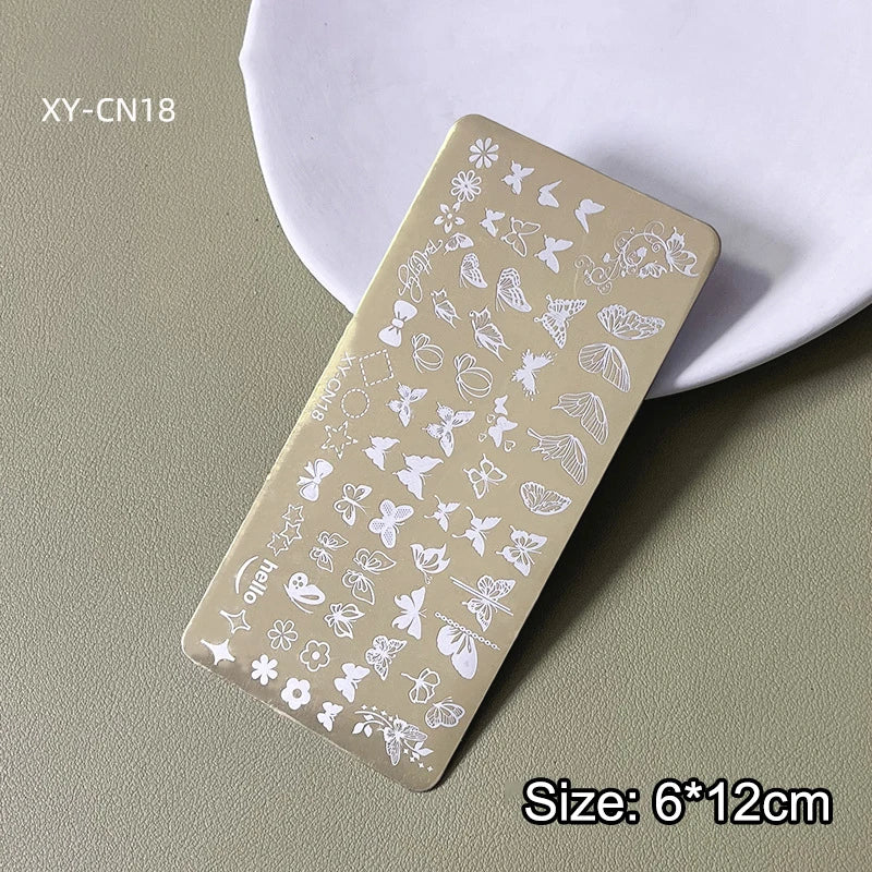 Nail Stamping Plates 12x6cm Butterfly Flower Cat Designs