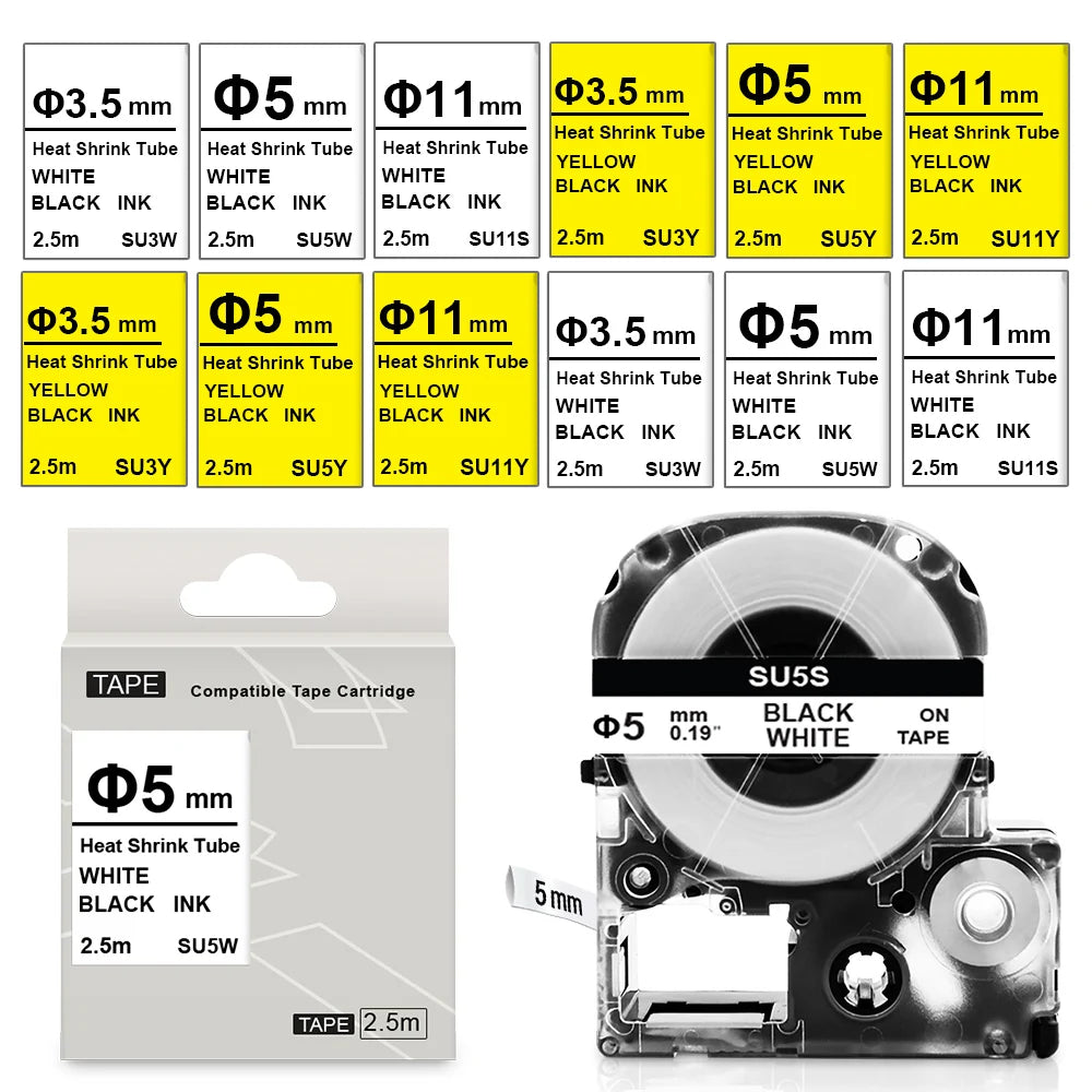Heat Shrink Tube Labels SU3 SU5 SU11 for Epson LW & KingJim