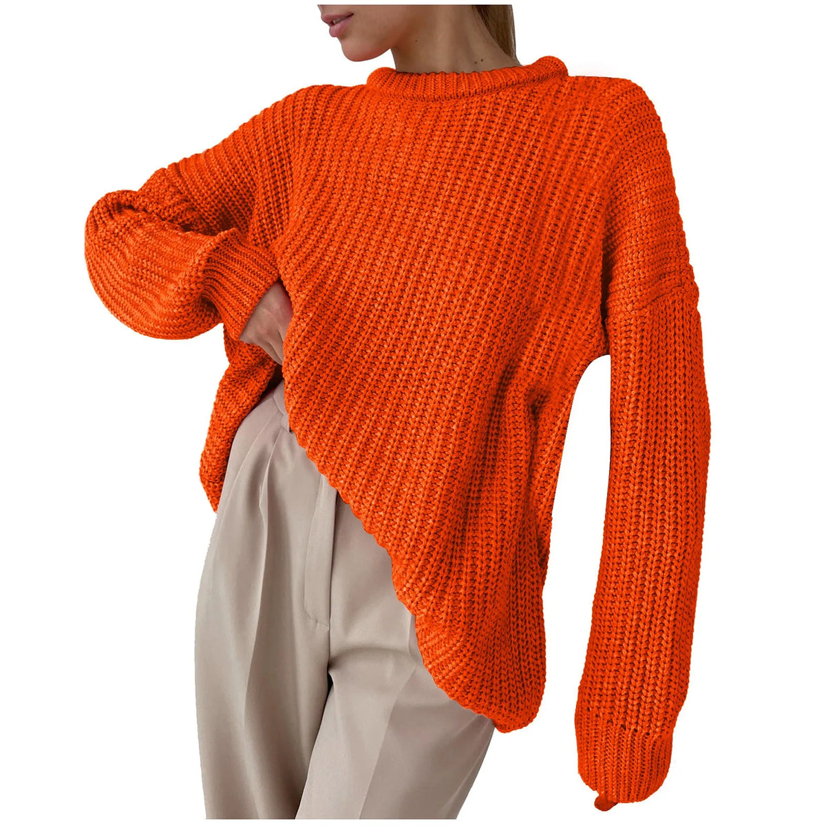 Women's Oversized Chunky Knit Crewneck Pullover Sweater