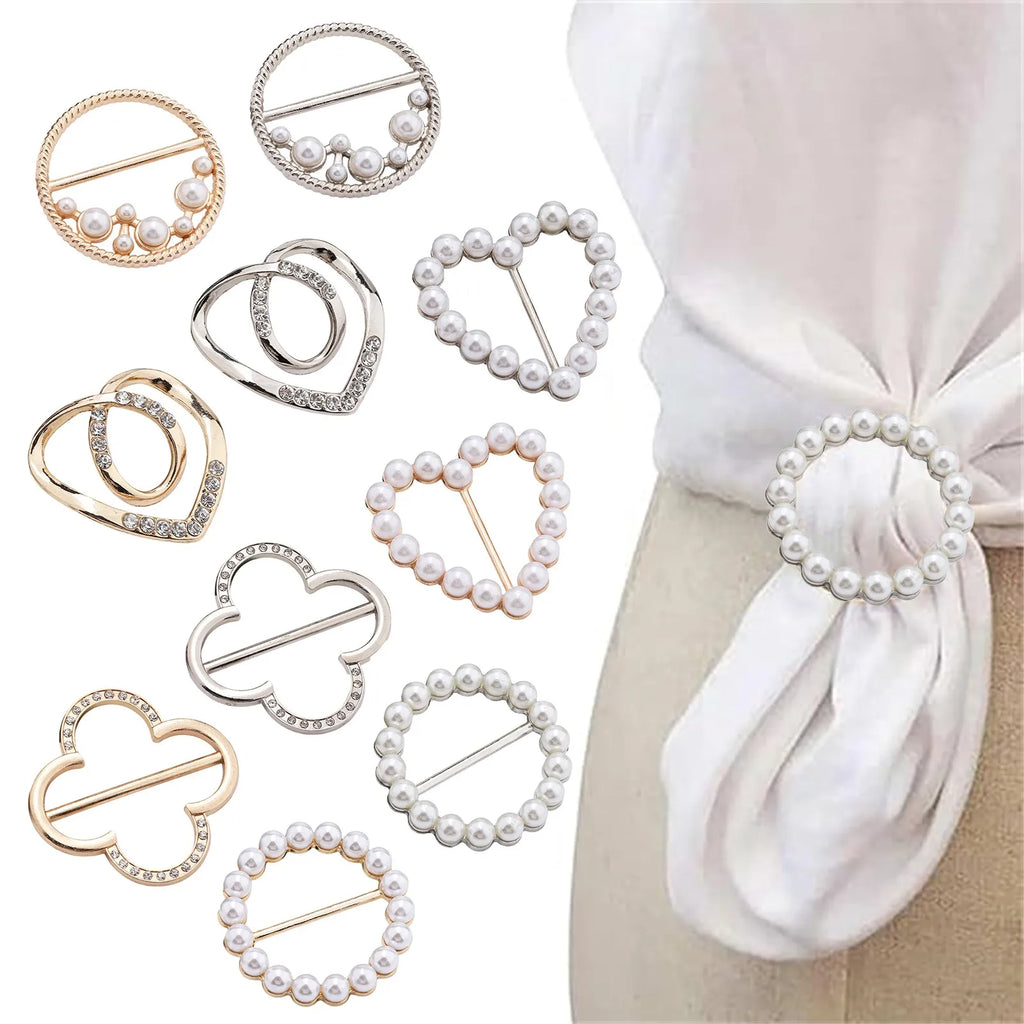 Crystal Pearl Metal Scarf Ring Clip & Shirt Knotted Buckle