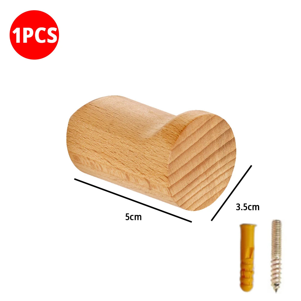 Walnut Wood Wall Hooks for Coats, Hats, Keys & Bags