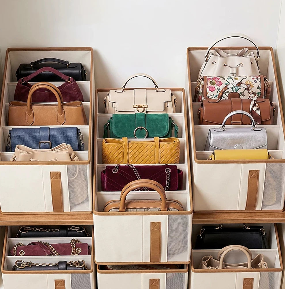 Foldable Handbag Purse Storage Box with Handles – Wardrobe Organizer