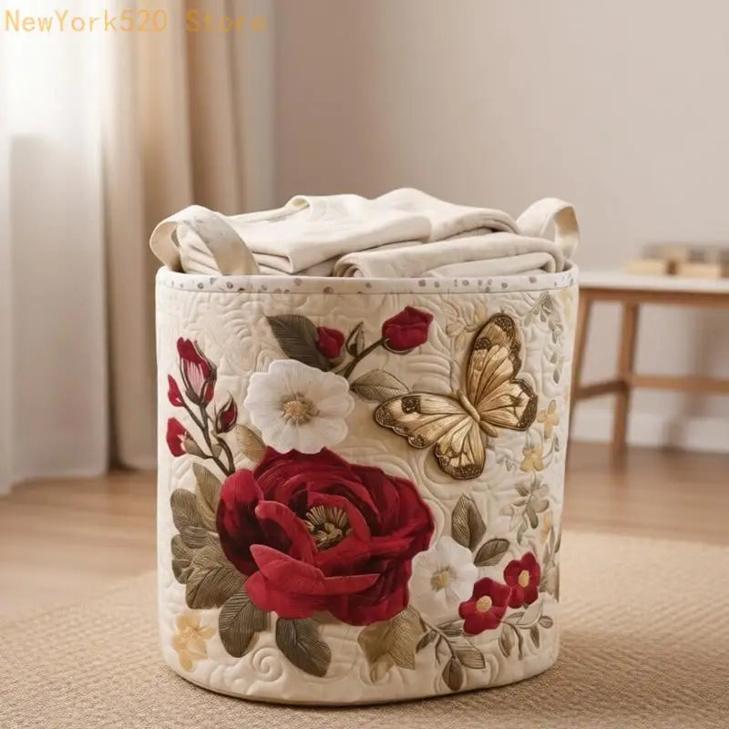 Quilted Foldable Laundry Bin with Handles | Bedroom Organizer