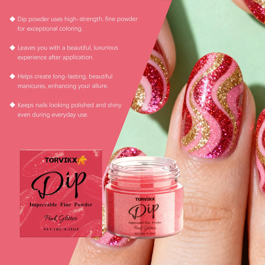 Red Glitter Dip Powder – Shimmer Nail Art, No UV Light Needed