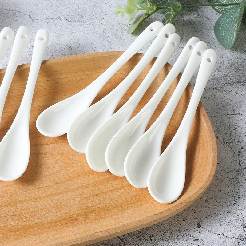 5-Pack White Ceramic Porcelain Spoons – Tea Coffee Dessert Set