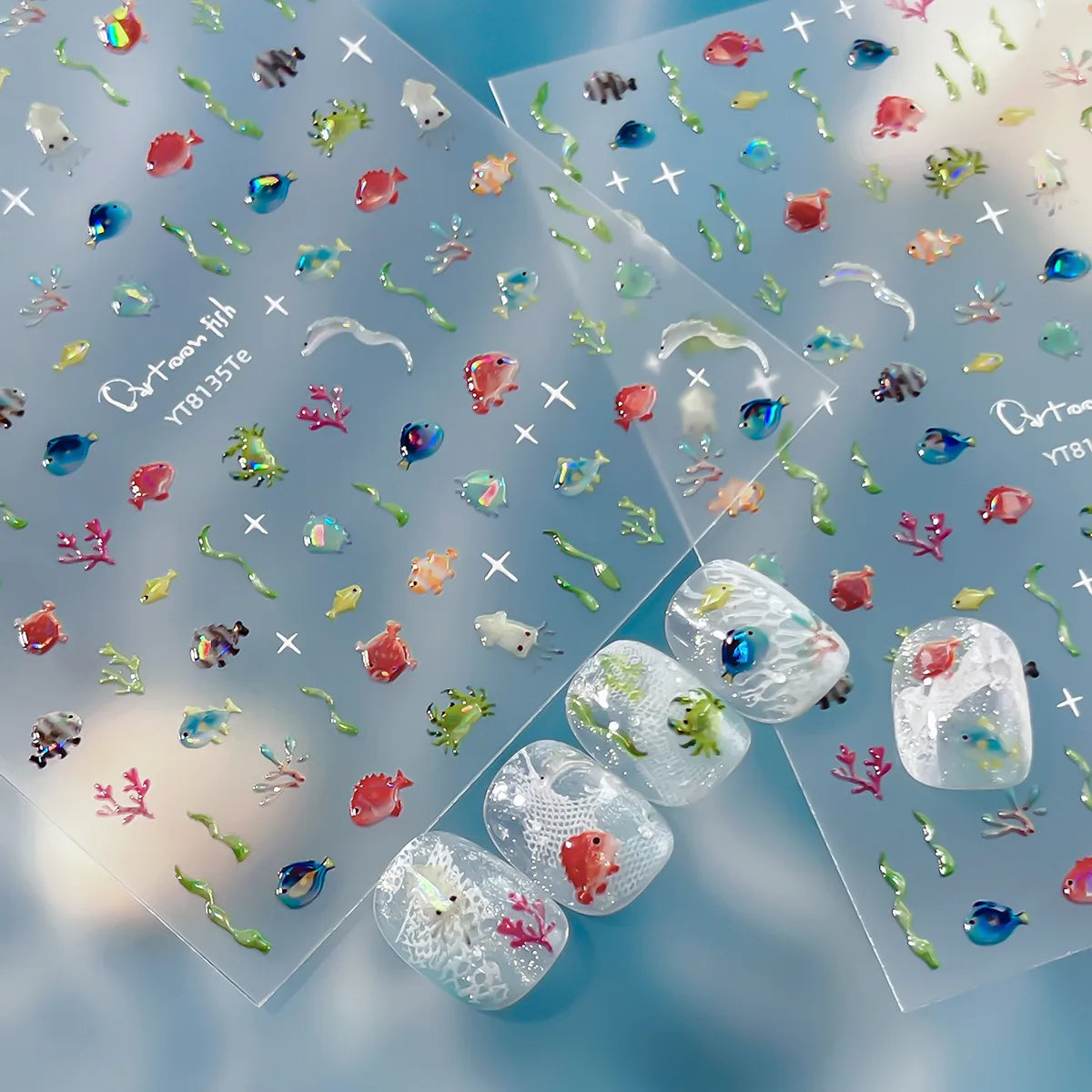 Ocean Theme Nail Stickers – Fish & Seaweed Nail Art Decals