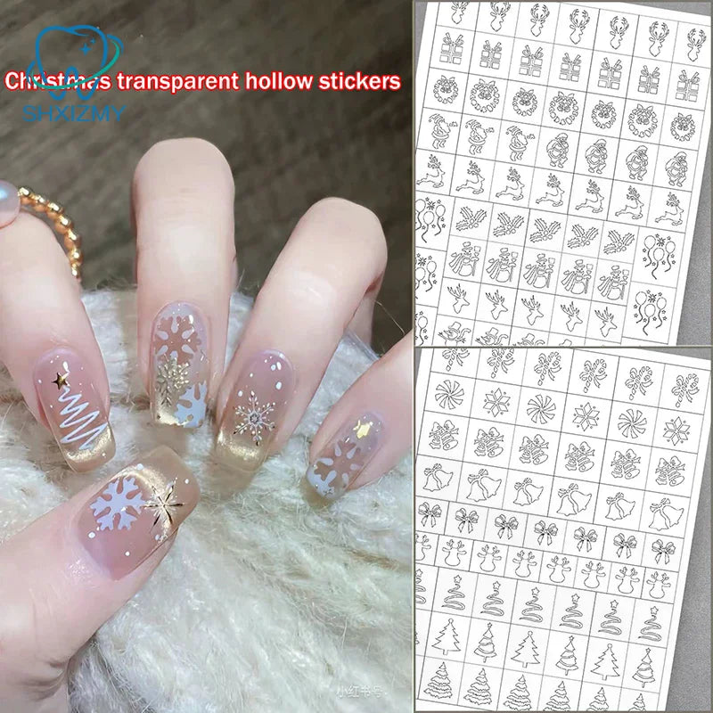 Christmas Airbrush Nail Stencils – Snowflake & Tree Hollow Stickers