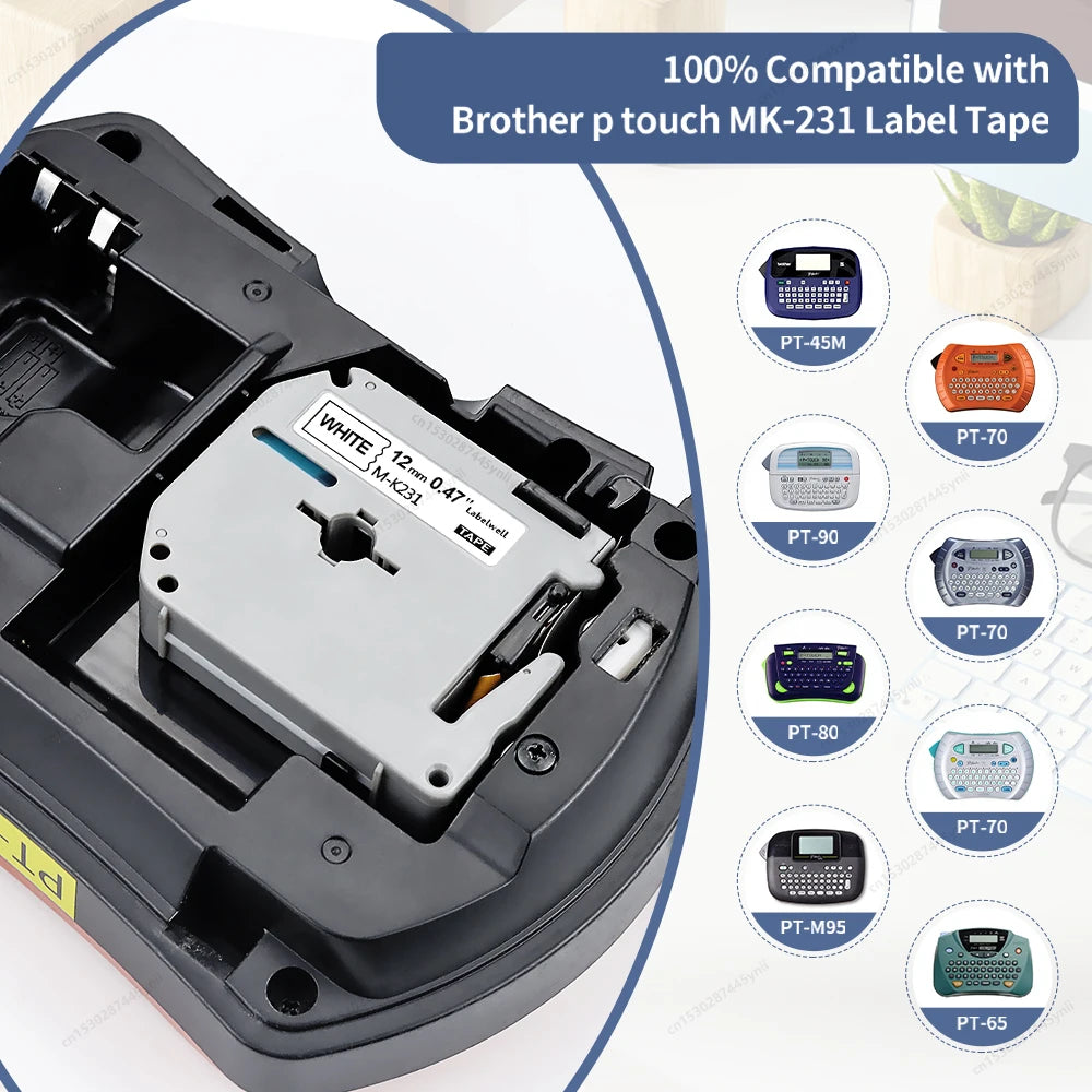 Brother MK-231 Compatible Label Tape 12mm Black on White 3/5-Pack