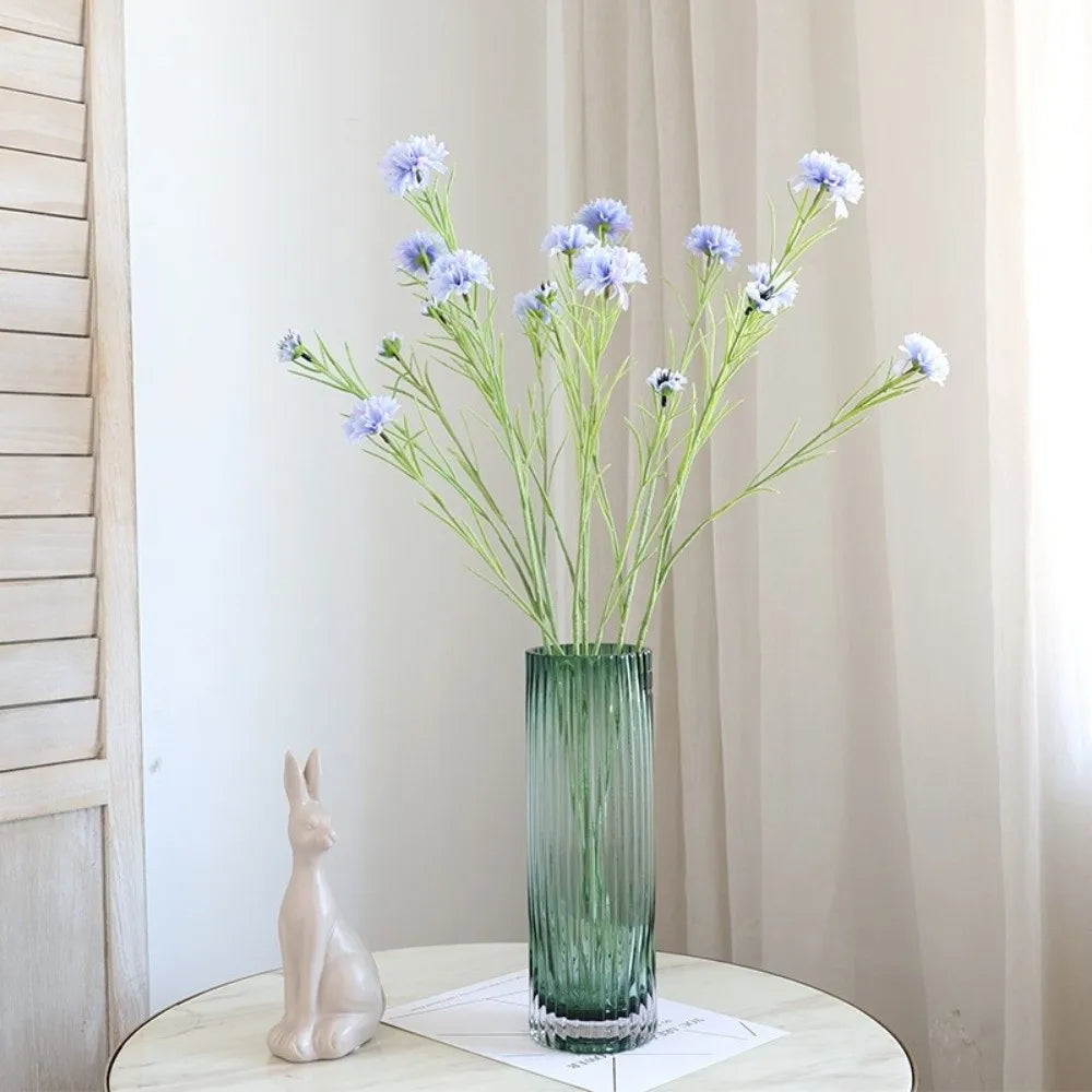Silk Cornflower Artificial Bouquet 3 Forks Long Stem Blue