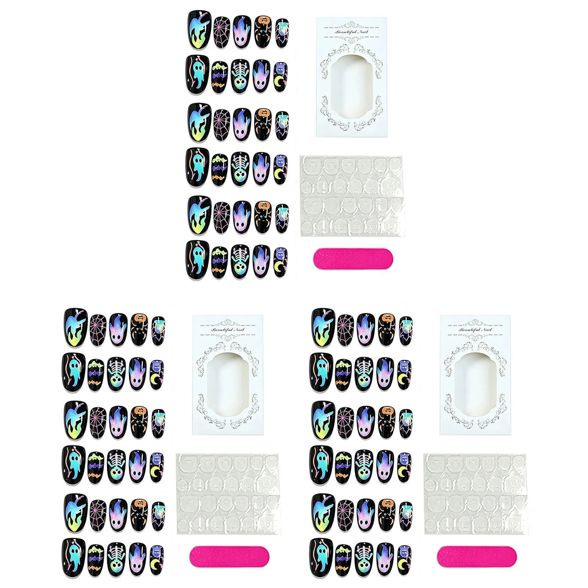 Halloween Black Ghost Press-On Nails – Oval Manicure Kit