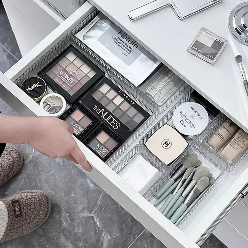 Clear Plastic Drawer Organizer Set – Desk & Bathroom Bins