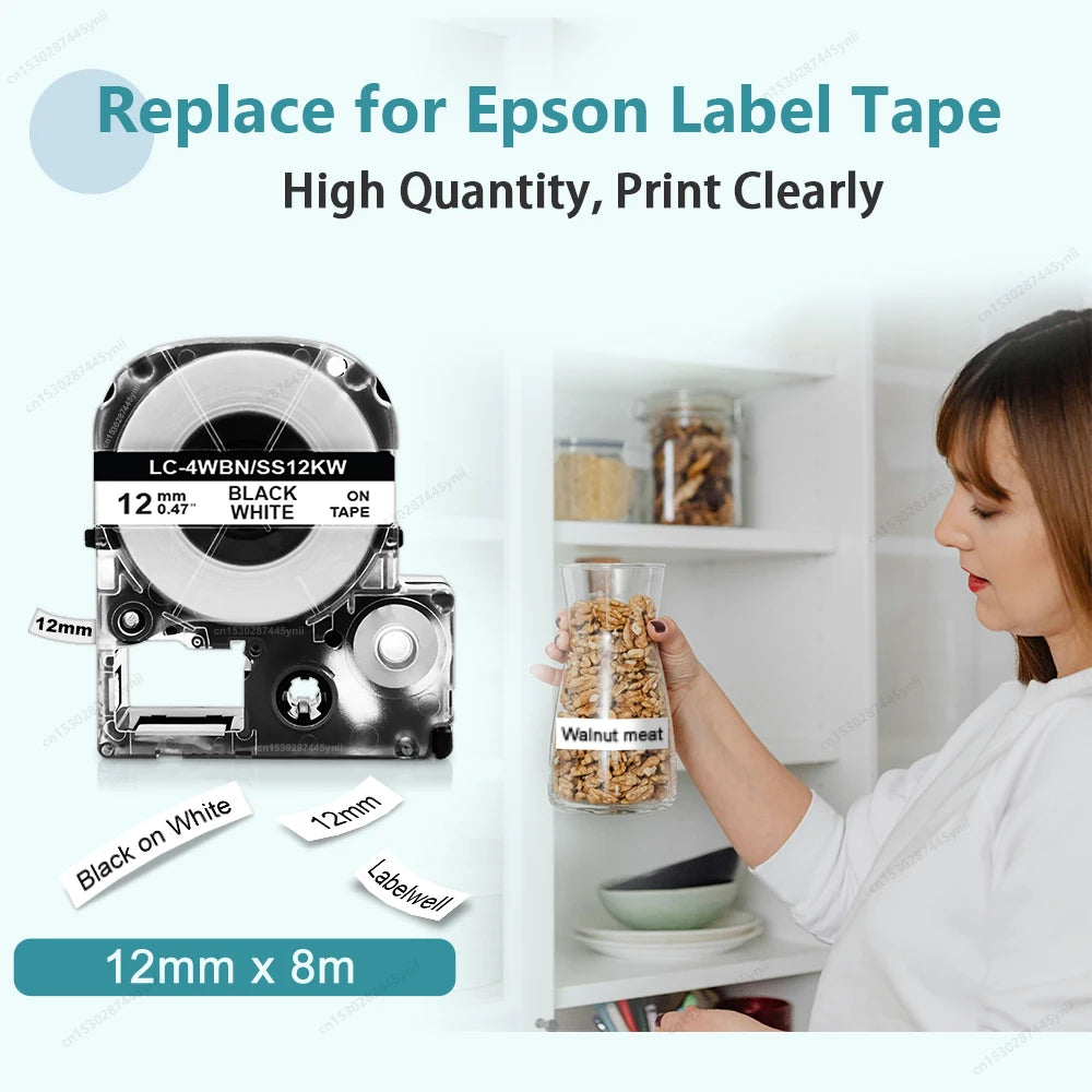 Labelwell 12mm Label Tape SS12KW for Epson LW-300 LW-600P