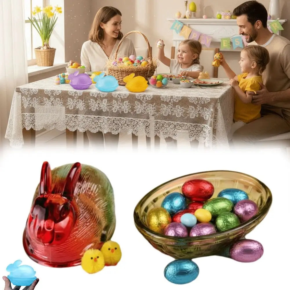 Rabbit-Shaped Crystal Glass Candy Dish with Lid – Easter Décor