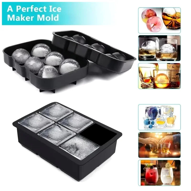 6-Grid Silicone Ice Cube Mold – Round Ball & Square Ice Maker