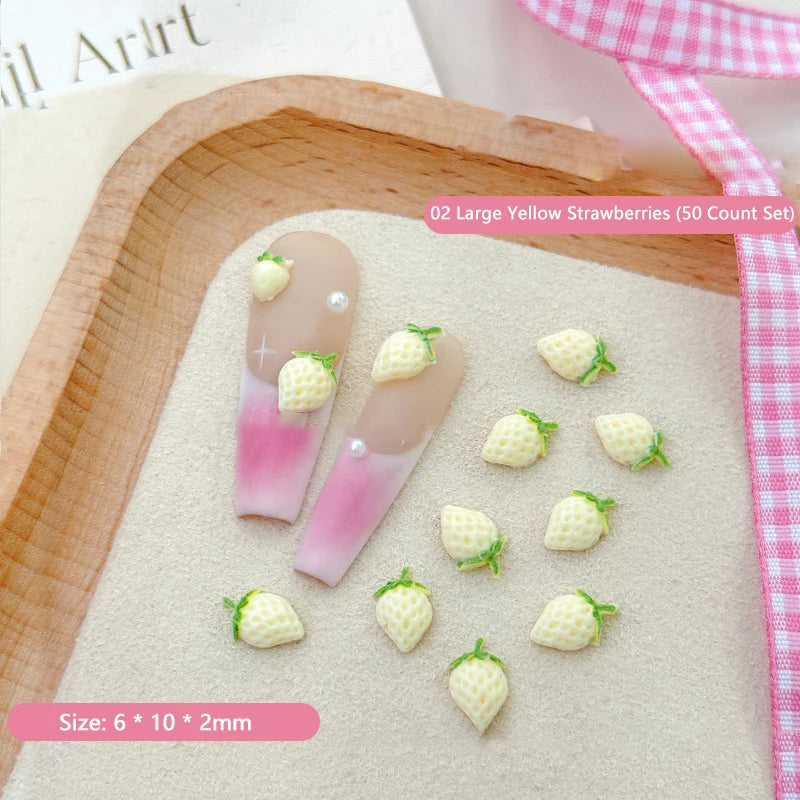 50PCS 3D Strawberry Nail Charms Resin Fruit DIY Nail Art Decor