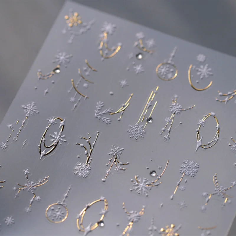 5D French Nail Stickers Gold Silver Crystal Diamond Decals