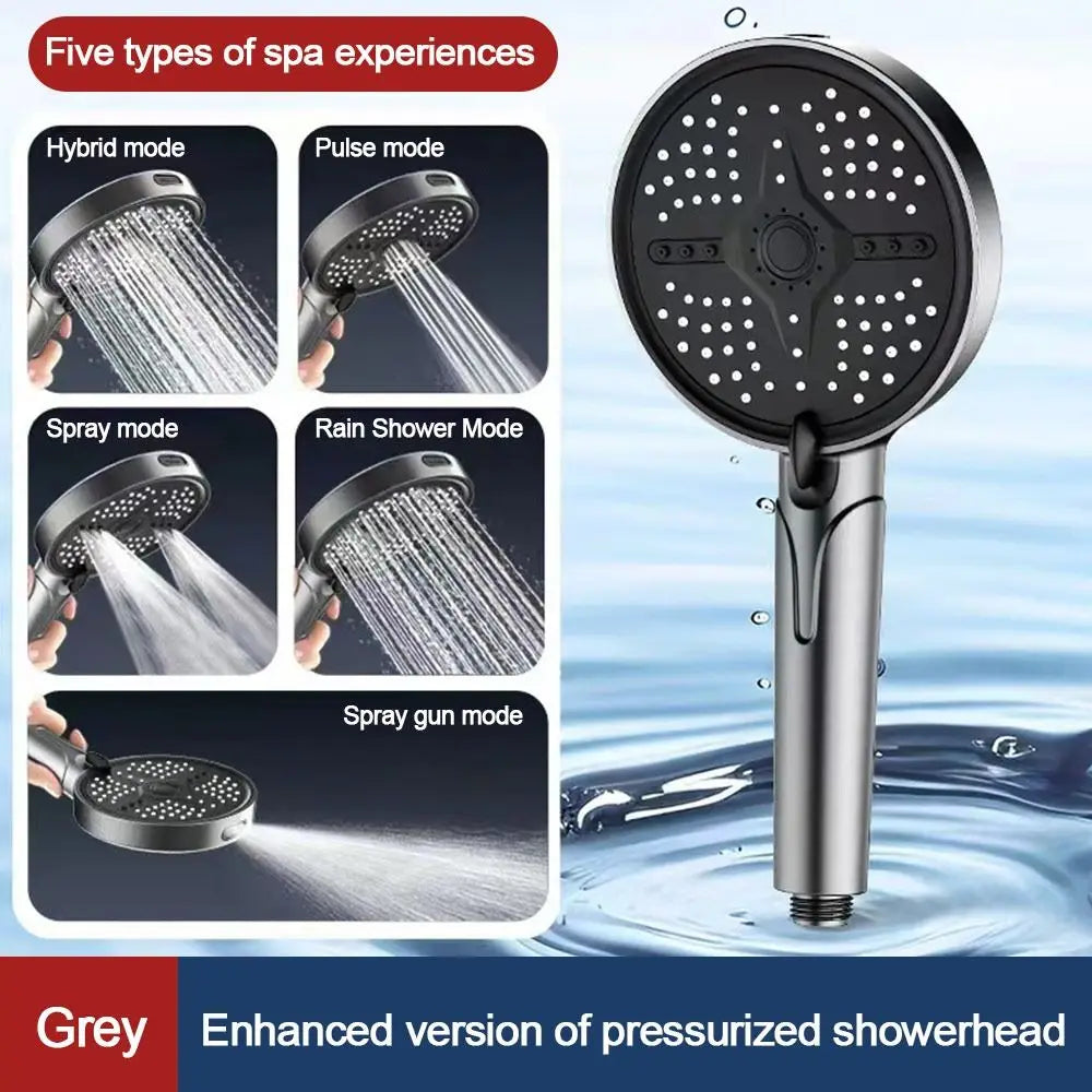 5-Mode Handheld Shower Head – 13cm Large Panel Water-Saving