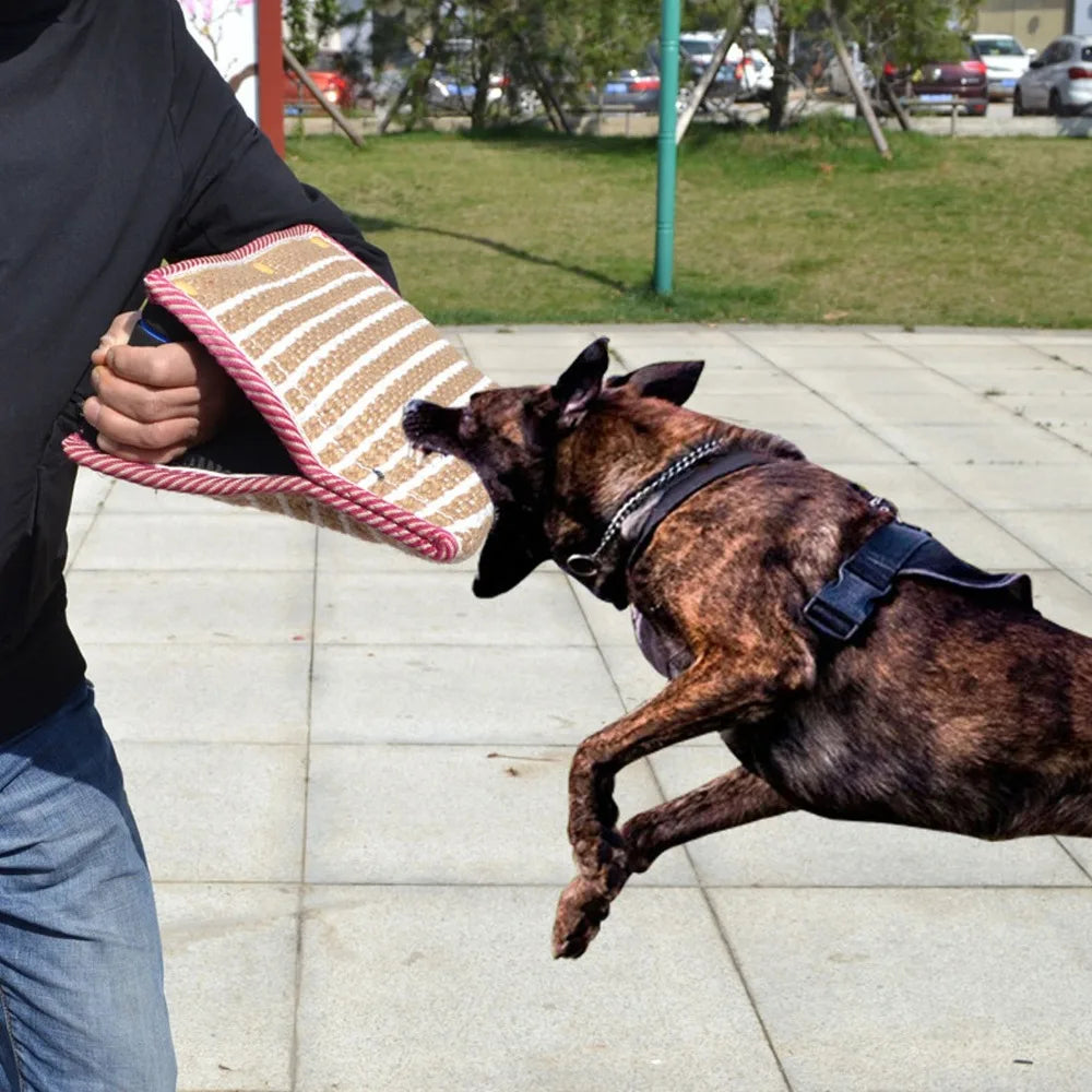 Dog Bite Pillow Tug Pad – Rough Woven Linen Multi-Handle Trainer