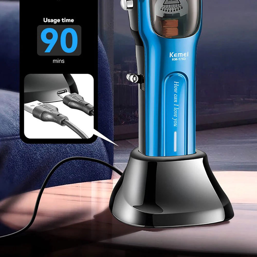 Kemei KM-1763 Cordless Hair Clipper 9000RPM Magnetic Motor