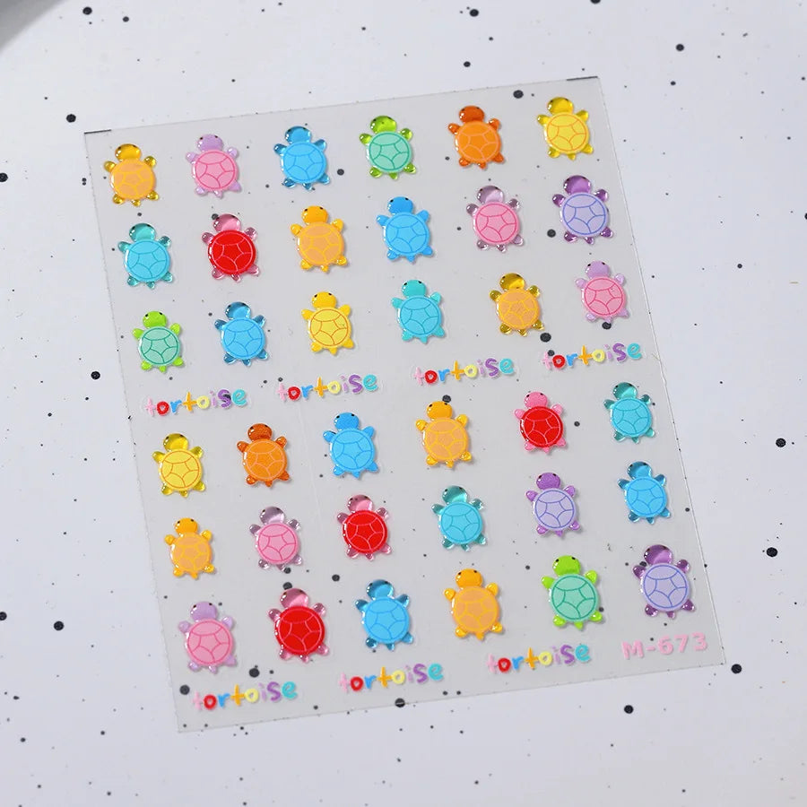 5D Embossed Turtle Nail Stickers – Frosted 3D DIY Decals