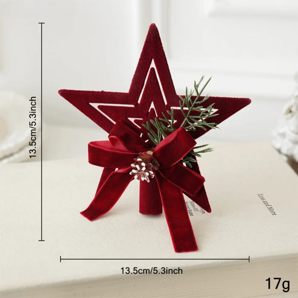 Wine Red Bow Bell Christmas Tree Topper Ornament