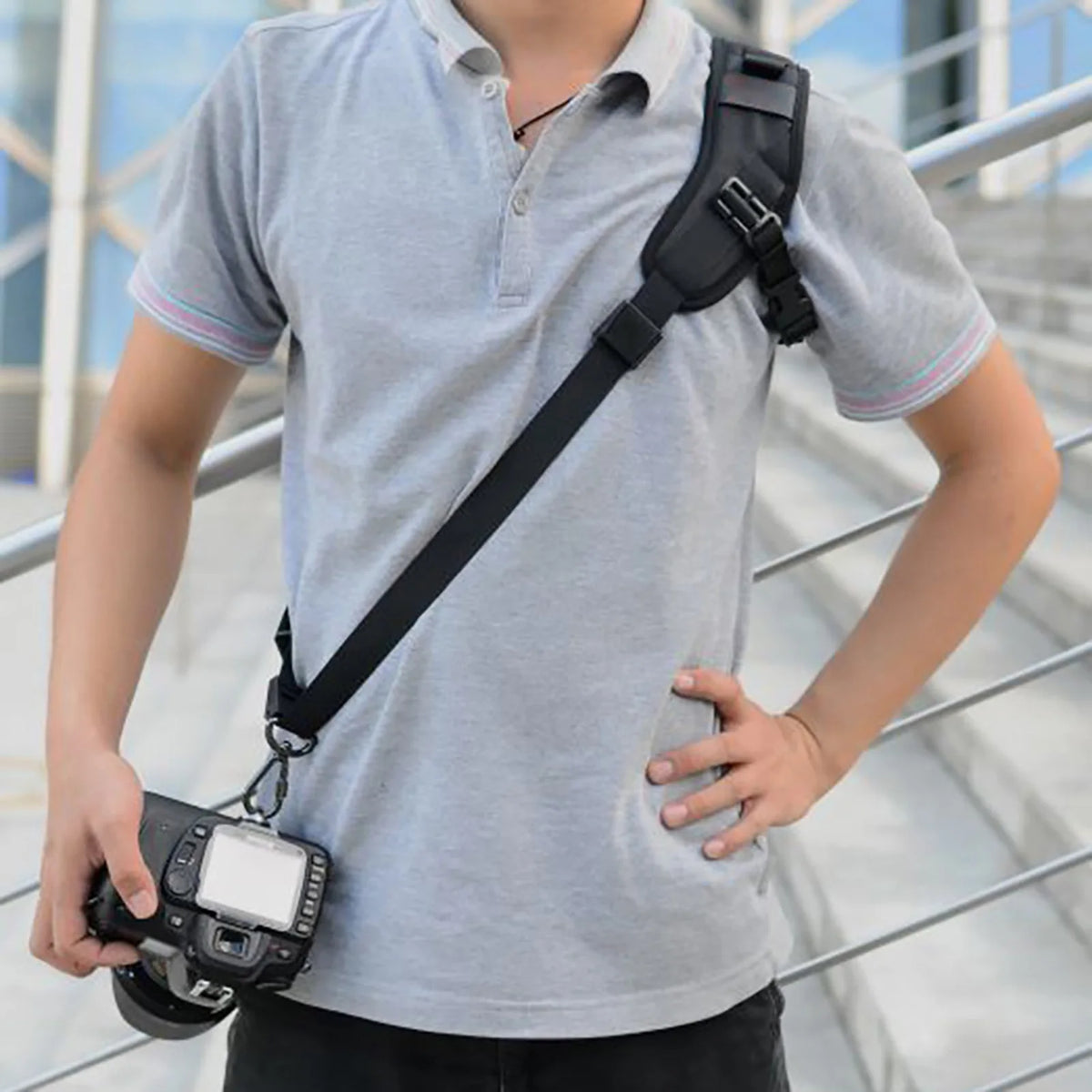 Camera Sling Strap with Safety Tether – Padded DSLR Shoulder Strap