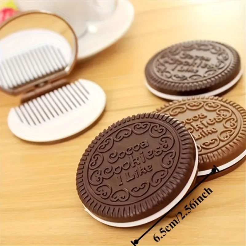 Chocolate Biscuit Folding Pocket Makeup Mirror with Comb