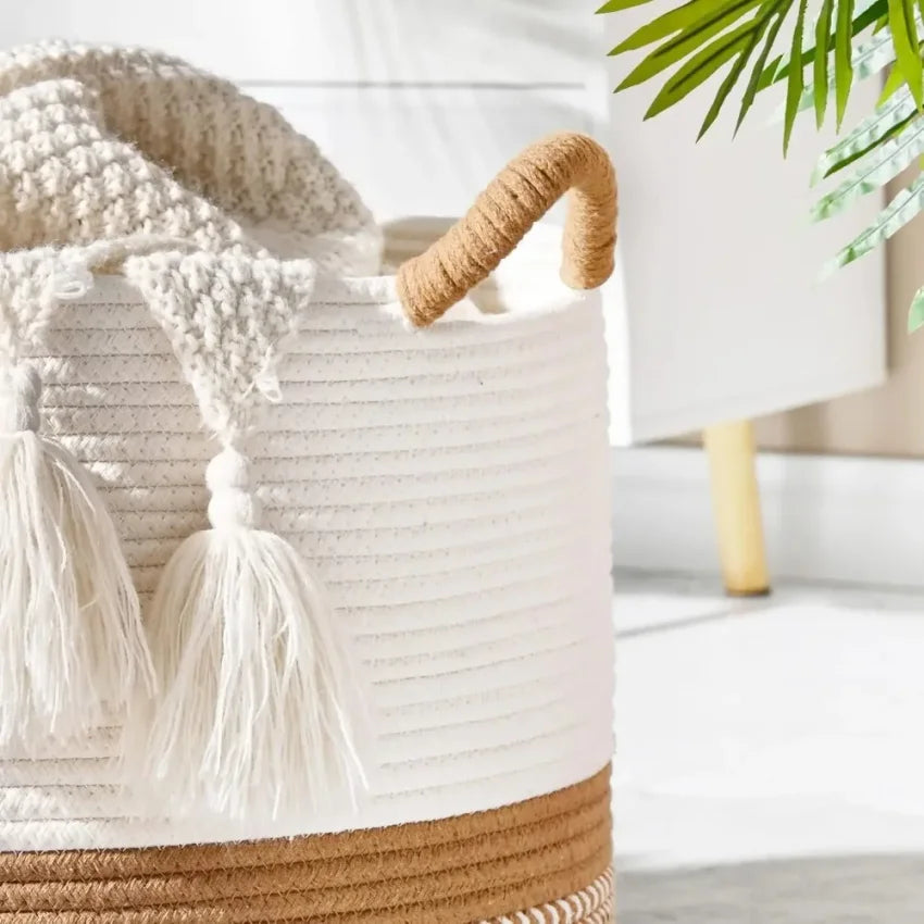 Large Cotton Rope Woven Basket – Blanket & Laundry Storage
