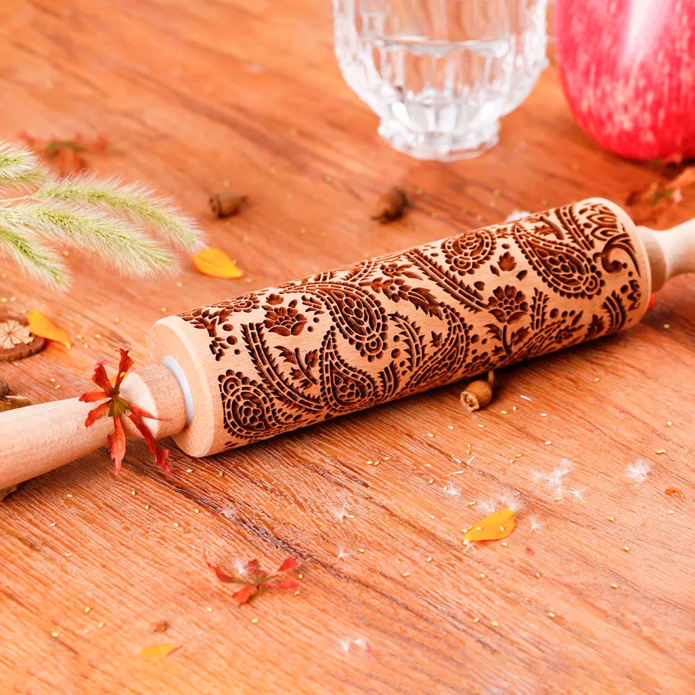 Wooden Embossed Rolling Pin Sunflower Pattern – Baking Cookie Stamp